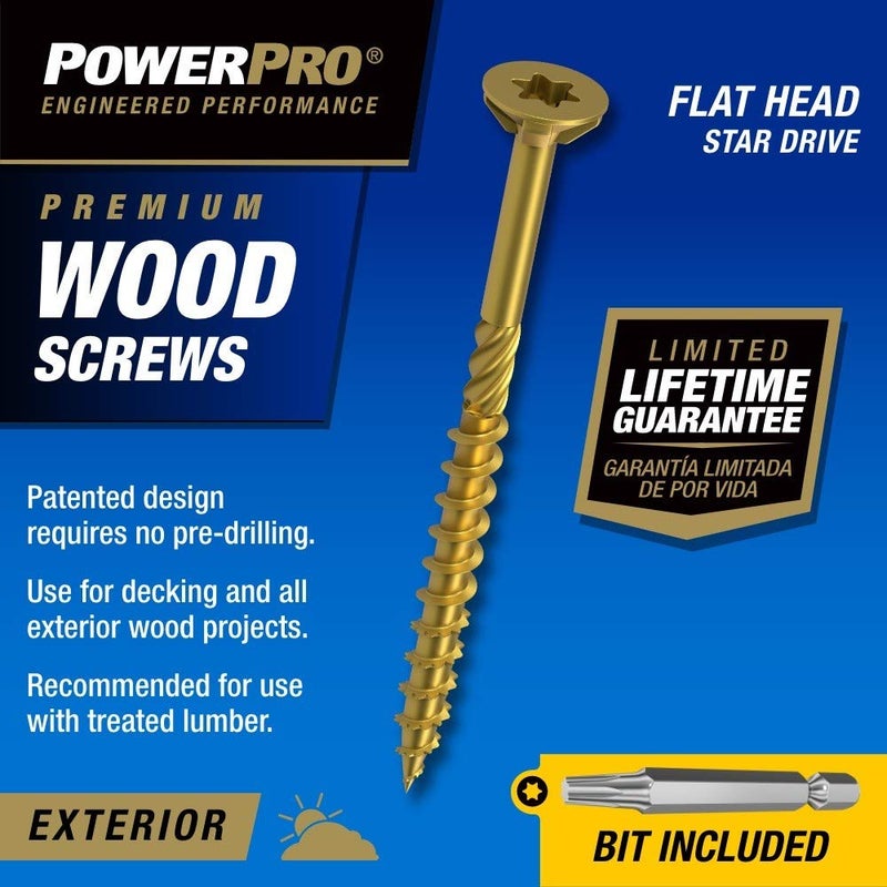 Power Pro Premium Exterior Wood Screws, #10 x 5 Inch All-Purpose Deck Screws for Outdoor Projects, T-25 Star Bit Included, Bronze, 194 Pieces | 48617V4 - Image 3